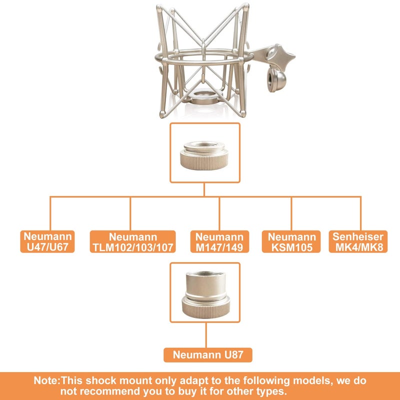 Boseen Spider Microphone Shock Mount Mic Holder - Anti Vibration Metal Spider Shockmount Compatible with Neumann U47 U67 U87 TLM102 TLM103 TLM107 M147 M149 Senheiser MK4 MK8 Condenser Microphones - Image 2
